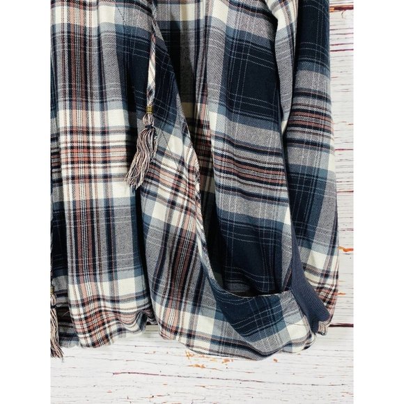 Knox Rose Flannel Top Front Wrap Plaid Shirt Boho Blouse Tassels Womens Small - Picture 6 of 12